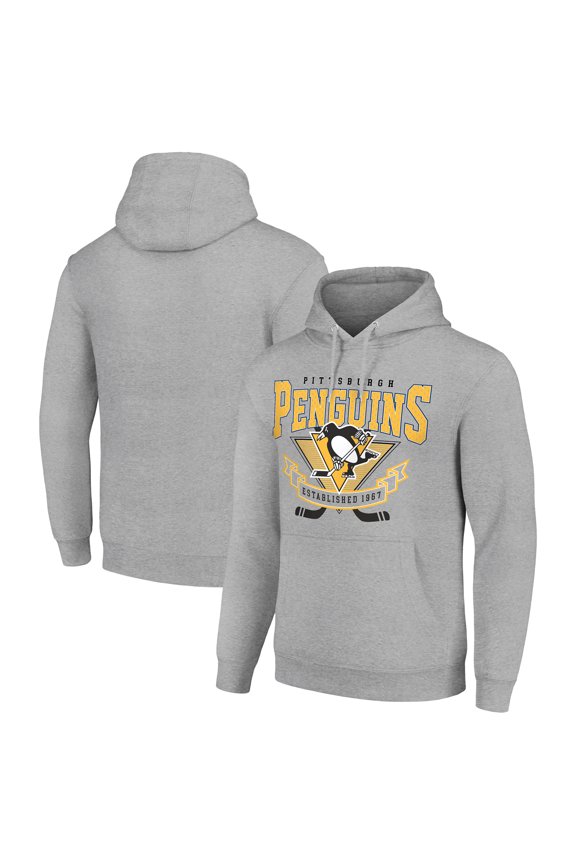 Men's Starter Heather Gray Pittsburgh Penguins Team Logo Graphic Fleece Tri-Blend Pullover Hoodie