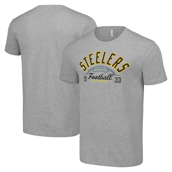 Men's Starter Heather Gray Pittsburgh Steelers Half Ball Team T-Shirt