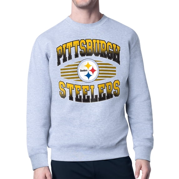 Men's Starter Heather Gray Pittsburgh Steelers Team Grit Graphic Fleece Pullover Sweatshirt