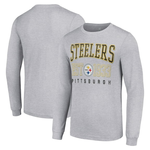 Men's Starter Heather Gray Pittsburgh Steelers Throwback Logo Long Sleeve T-Shirt