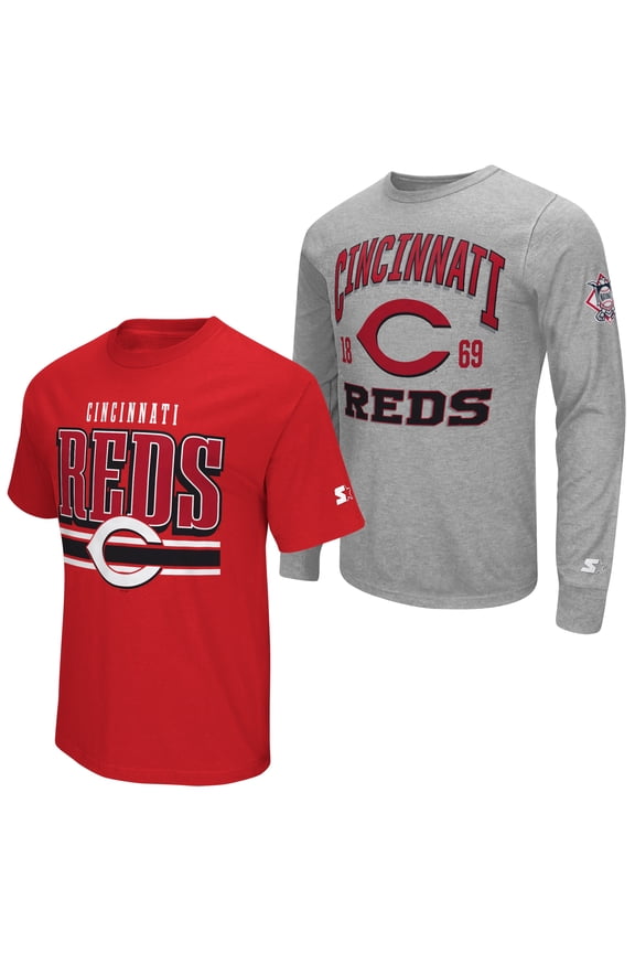 Men's Starter Heather Gray/Red Cincinnati Reds Two-Pack Long Sleeve & Short Sleeve T-Shirt Set