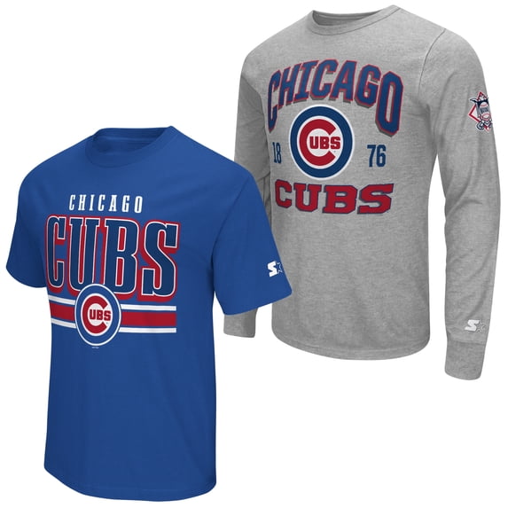 Men's Starter Heather Gray/Royal Chicago Cubs Two-Pack Long Sleeve & Short Sleeve T-Shirt Set