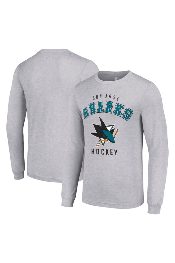Men's Starter Heather Gray San Jose Sharks Logo Long Sleeve T-Shirt