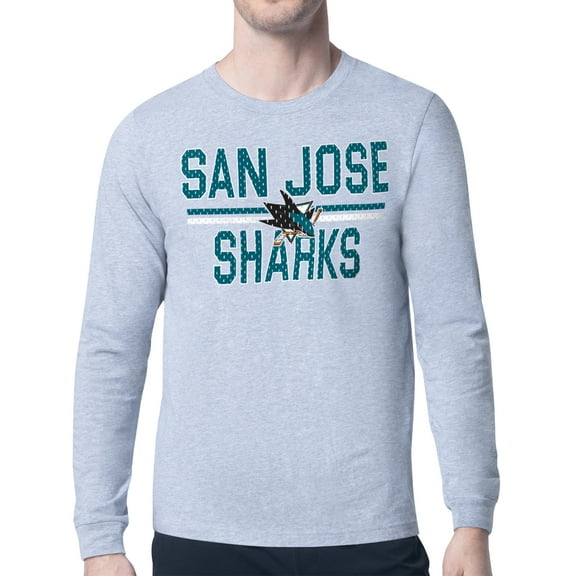Men's Starter Heather Gray San Jose Sharks Mesh Look Team Name Logo Long Sleeve T-Shirt