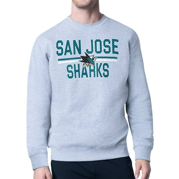 Men's Starter Heather Gray San Jose Sharks Mesh Look Team Name Logo Pullover Sweatshirt