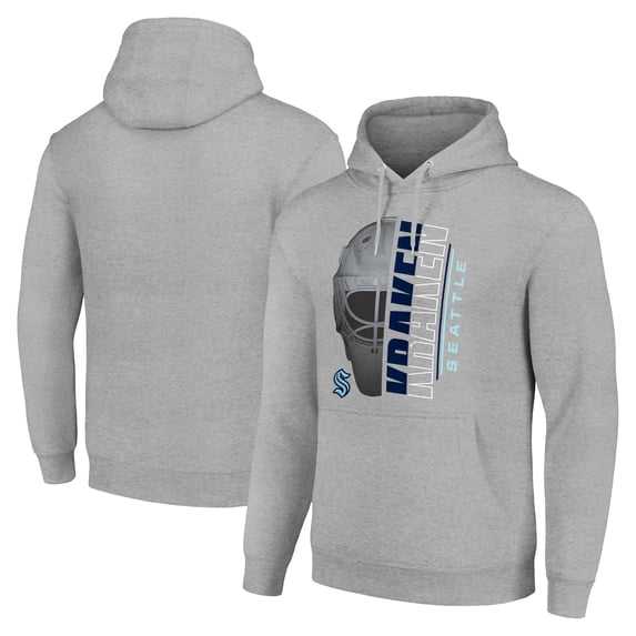 Men's Starter Heather Gray Seattle Kraken Half Helmet Fleece Pullover Hoodie