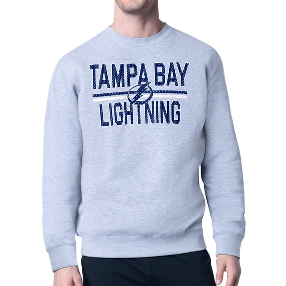 Men's Starter Heather Gray Tampa Bay Lightning Mesh Look Team Name Logo Pullover Sweatshirt