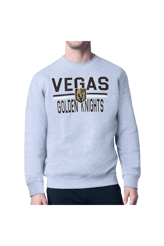 Men's Starter Heather Gray Vegas Golden Knights Mesh Look Team Name Logo Pullover Sweatshirt