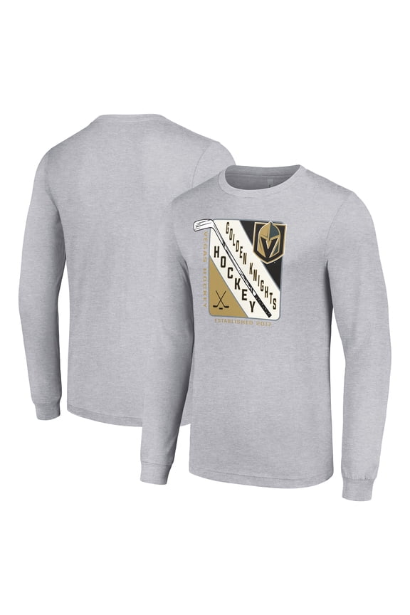 Men's Starter Heather Gray Vegas Golden Knights Shield Long Sleeve Graphic T-Shirt