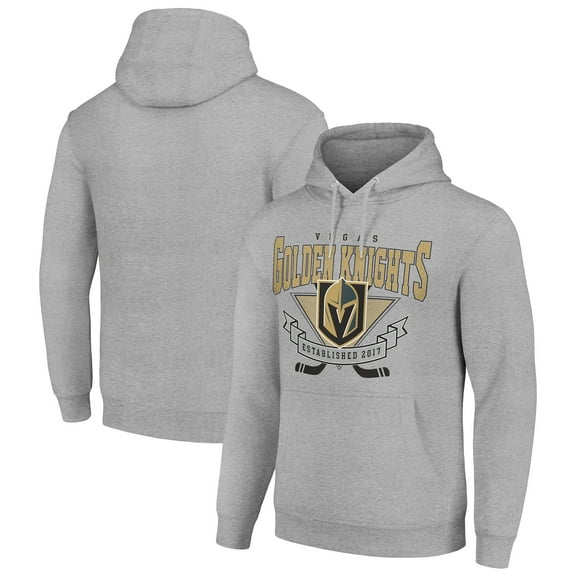 Men's Starter Heather Gray Vegas Golden Knights Team Logo Graphic Fleece Tri-Blend Pullover Hoodie