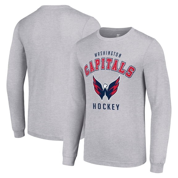 Men's Starter Heather Gray Washington Capitals Logo Long Sleeve T-Shirt