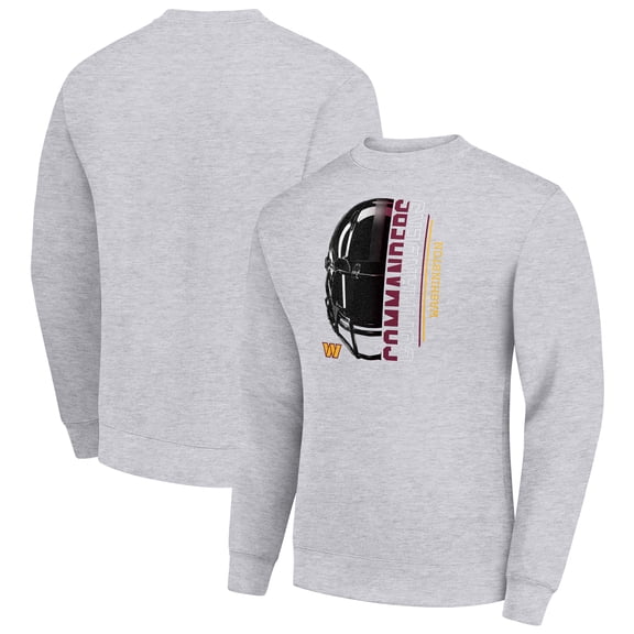 Men's Starter Heather Gray Washington Commanders Half Helmet Team Graphic Tri-Blend Fleece Pullover Sweatshirt
