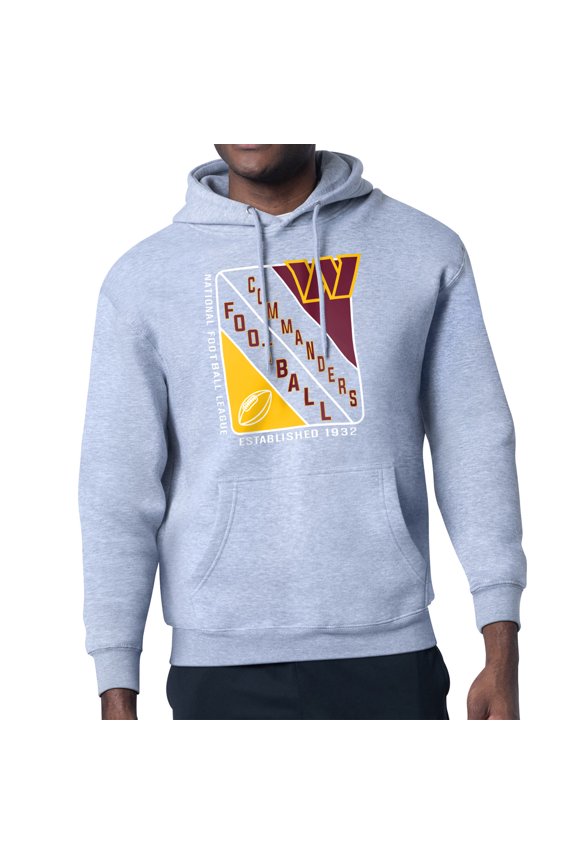 Men's Starter Heather Gray Washington Commanders Shield Logo Pullover Hoodie