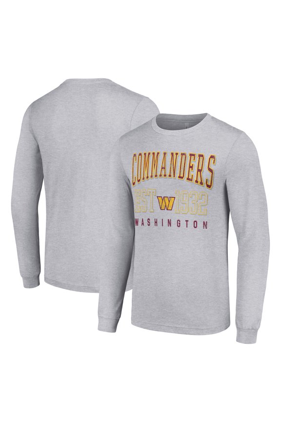 Men's Starter Heather Gray Washington Commanders Throwback Logo Long Sleeve T-Shirt