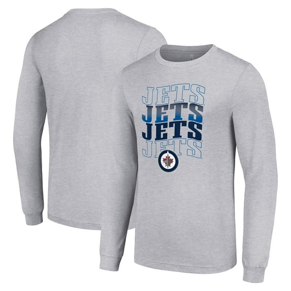 Men's Starter Heather Gray Winnipeg Jets Four Team Name Logo Long Sleeve Graphic T-Shirt