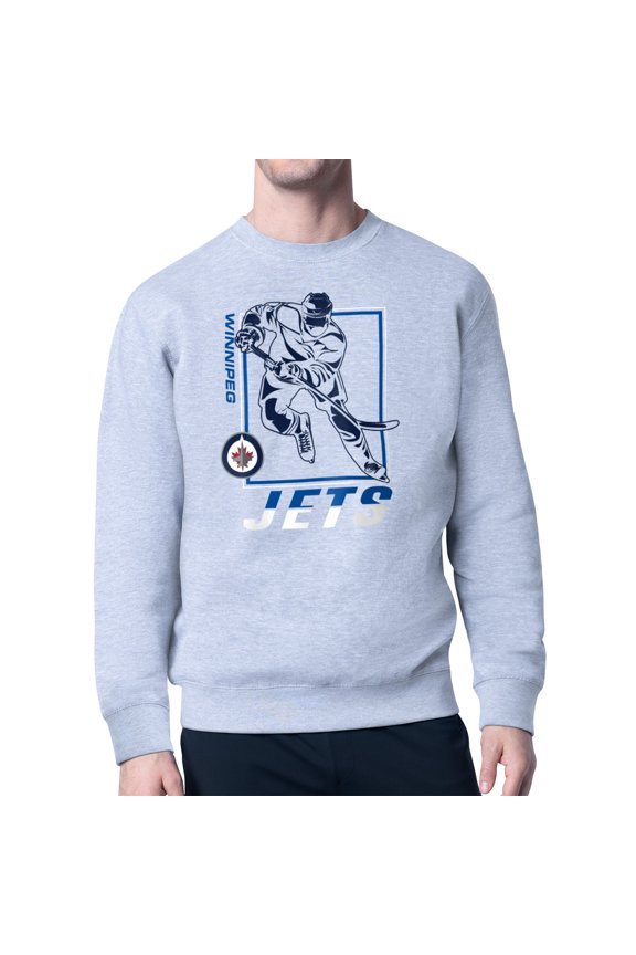 Men's Starter Heather Gray Winnipeg Jets Player Grid Fleece Pullover Sweatshirt