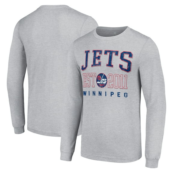 Men's Starter Heather Gray Winnipeg Jets Retro Graphic Long Sleeve Crew T-Shirt