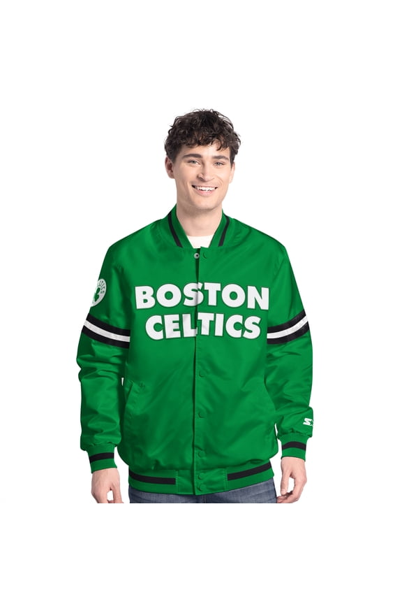 Men's Starter Kelly Green/Black Boston Celtics Scout Full Snap Varsity Jacket