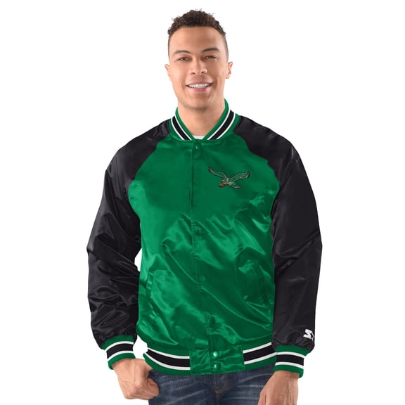 Men's Starter Kelly Green/Black Philadelphia Eagles Inductee Full-Snap Varsity Jacket