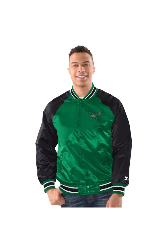 Men's Starter Kelly Green/Black Philadelphia Eagles Inductee Raglan Full-Snap Varsity Jacket