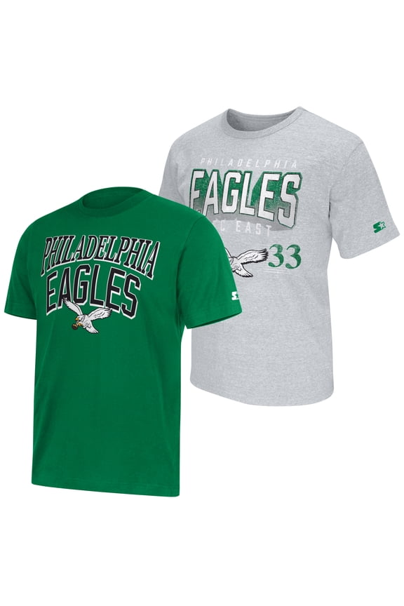 Men's Starter  Kelly Green/Heather Gray Philadelphia Eagles Two-Pack Throwback Logo T-Shirt Set