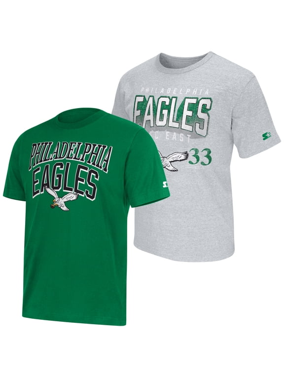 Men's Starter Kelly Green/Heather Gray Philadelphia Eagles Two-Pack Throwback Logo T-Shirt Set