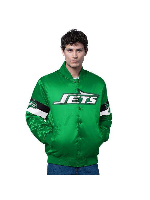 Men's Starter Kelly Green New York Jets Triple Option Satin Varsity Vintage Logo Full-Snap Jacket