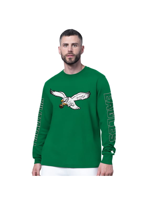 Men's Starter Kelly Green Philadelphia Eagles Clutch Hit II Vintage Logo Long-Sleeve T-Shirt