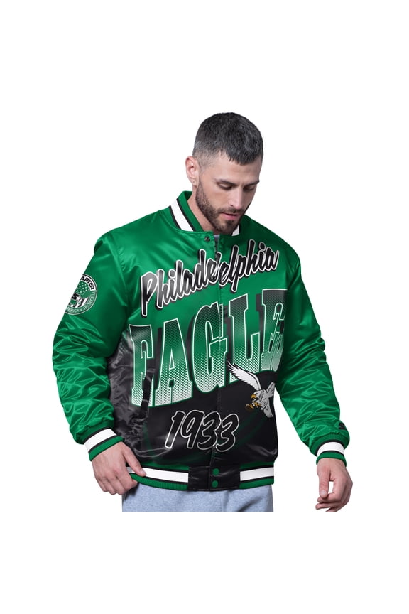 Men's Starter Kelly Green Philadelphia Eagles Retro Pass Rush Varsity Full-Snap Jacket