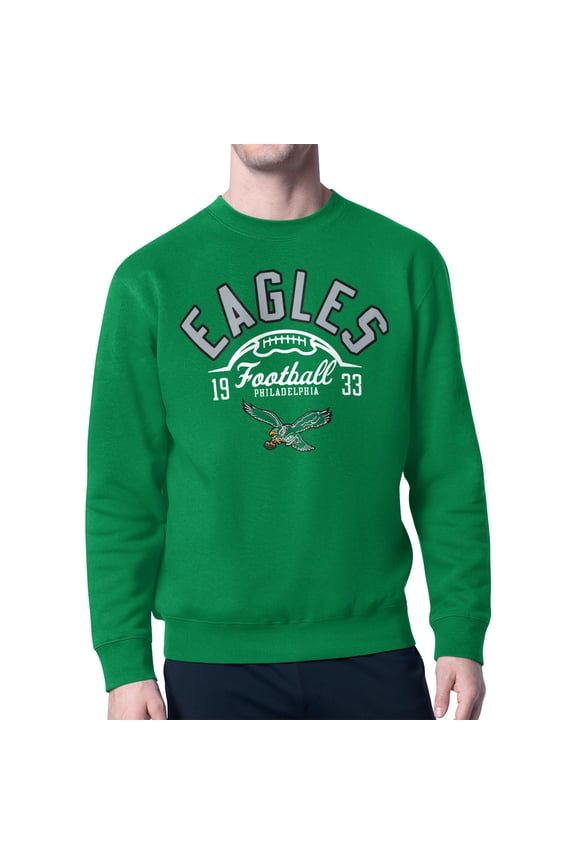Men's Starter Kelly Green Philadelphia Eagles Team Retro Logo Fleece Tri-Blend Pullover Sweatshirt
