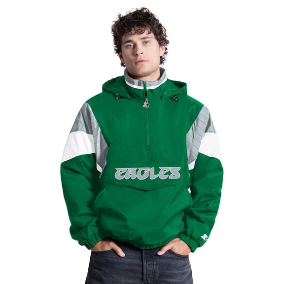 Men's Starter Kelly Green Philadelphia Eagles The Throwback Retro Logo Half-Zip Hooded Jacket