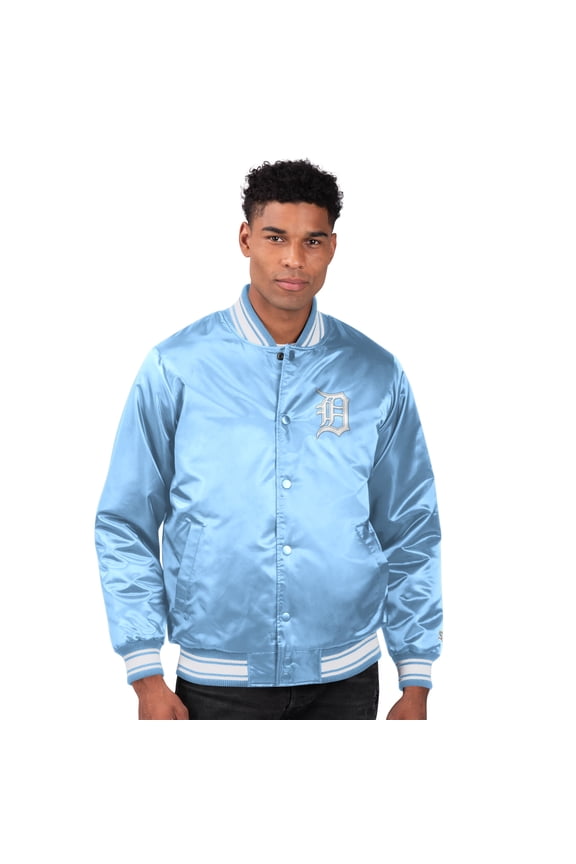 Men's Starter Light Blue Detroit Tigers Locker Room Satin Full-Snap Varsity Jacket