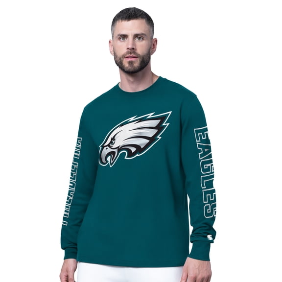 Men's Starter Midnight Green Philadelphia Eagles Clutch Hit II Long-Sleeve T-Shirt