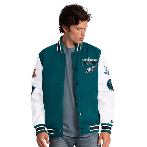Men's Starter Midnight Green Philadelphia Eagles Playoffs Varsity Full-Snap Jacket
