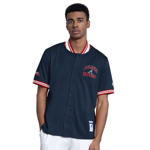 Men's Starter  Navy Atlanta Braves Button-Up Short Sleeve Jacket