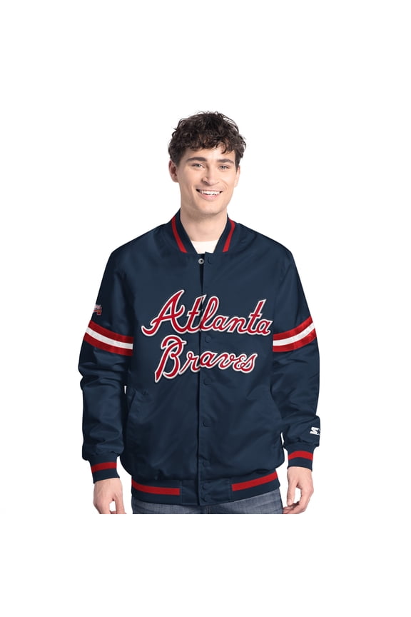 Men's-Starter Navy Atlanta Braves Scout Full-Snap Varsity Jacket