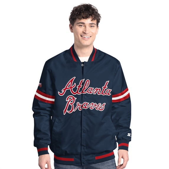 Men's-Starter Navy Atlanta Braves Scout Full-Snap Varsity Jacket
