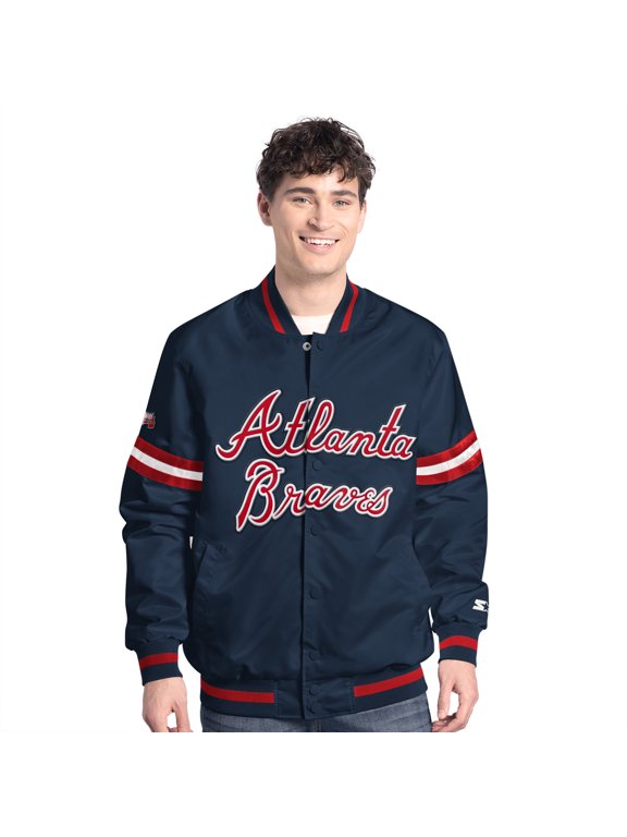 Men's-Starter Navy Atlanta Braves Scout Full-Snap Varsity Jacket