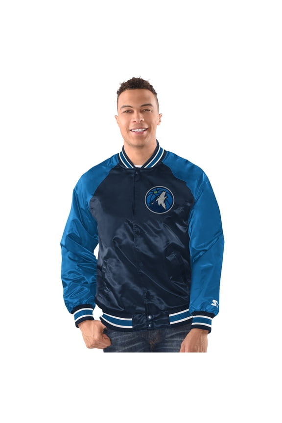Men's Starter Navy/Blue Minnesota Timberwolves Inductee Full-Snap Varsity Jacket