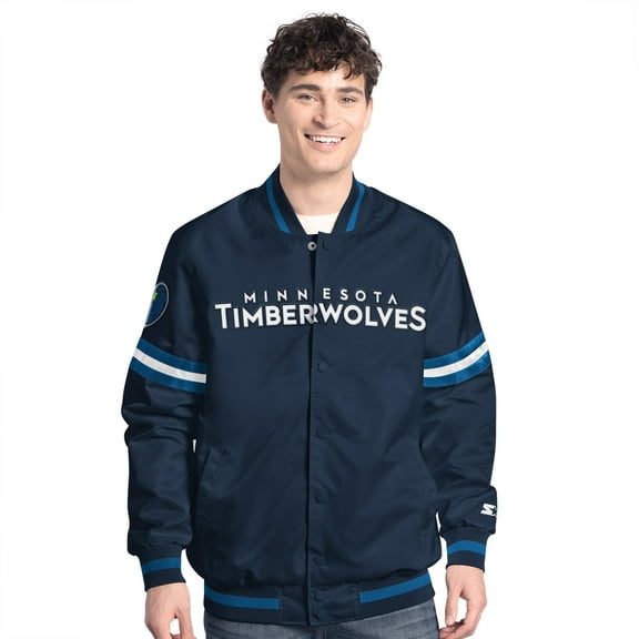 Men's Starter Navy/Blue Minnesota Timberwolves Scout Full Snap Varsity Jacket