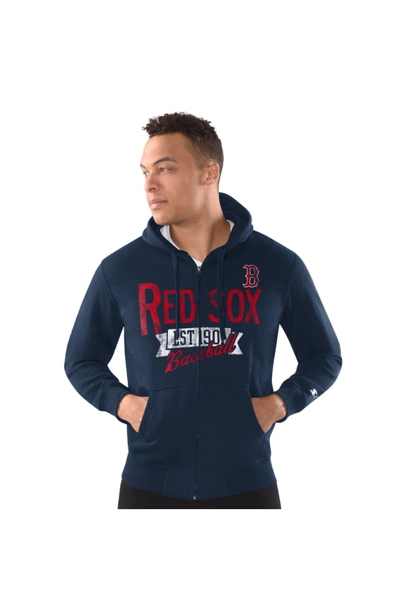 Men's-Starter Navy Boston Red Sox Distressed Full-Zip Hooded Jacket