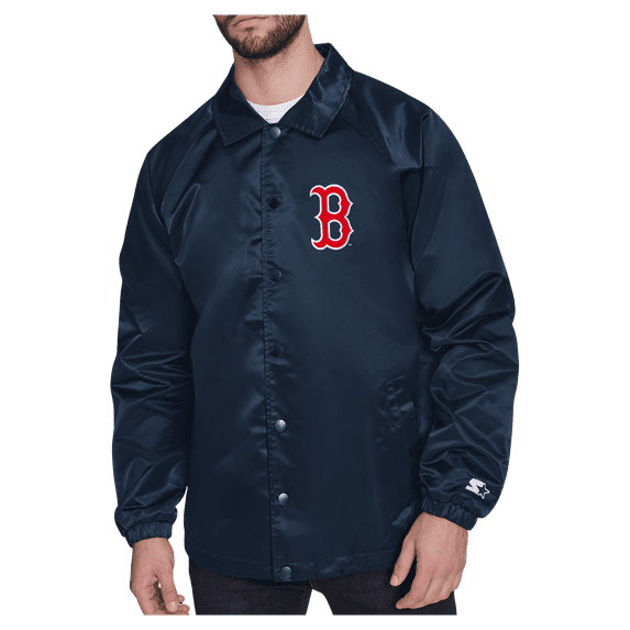 Men's Starter Navy Boston Red Sox Shield Logo Raglan Coaches Full-Snap Jacket