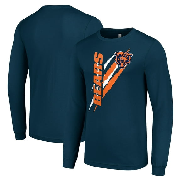 Men's Starter Navy Chicago Bears Color Scratch Long Sleeve T-Shirt