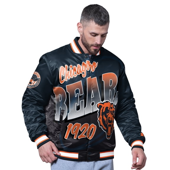 Men's Starter Navy Chicago Bears Pass Rush Varsity Full-Snap Jacket