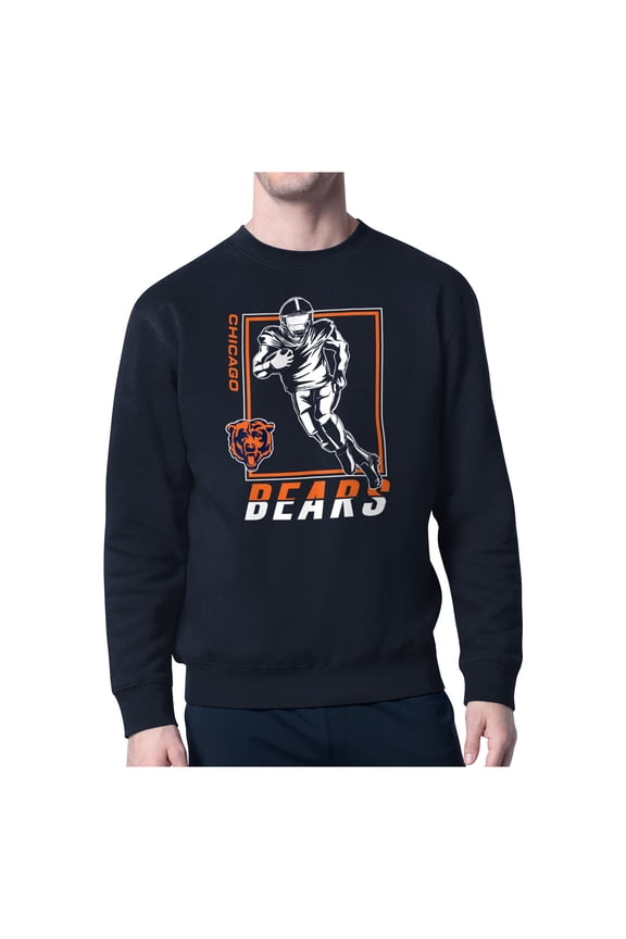 Men's Starter Navy Chicago Bears Player Grid Pullover Sweatshirt