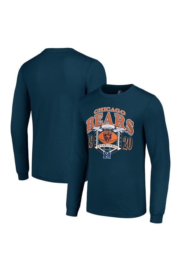 Men's Starter Navy Chicago Bears Retro Long Sleeve Graphic T-Shirt