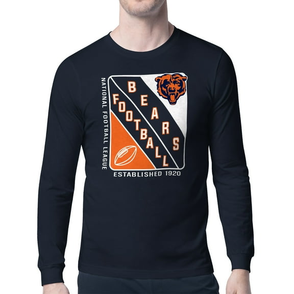 Men's Starter Navy Chicago Bears Shield Logo Long Sleeve T-Shirt