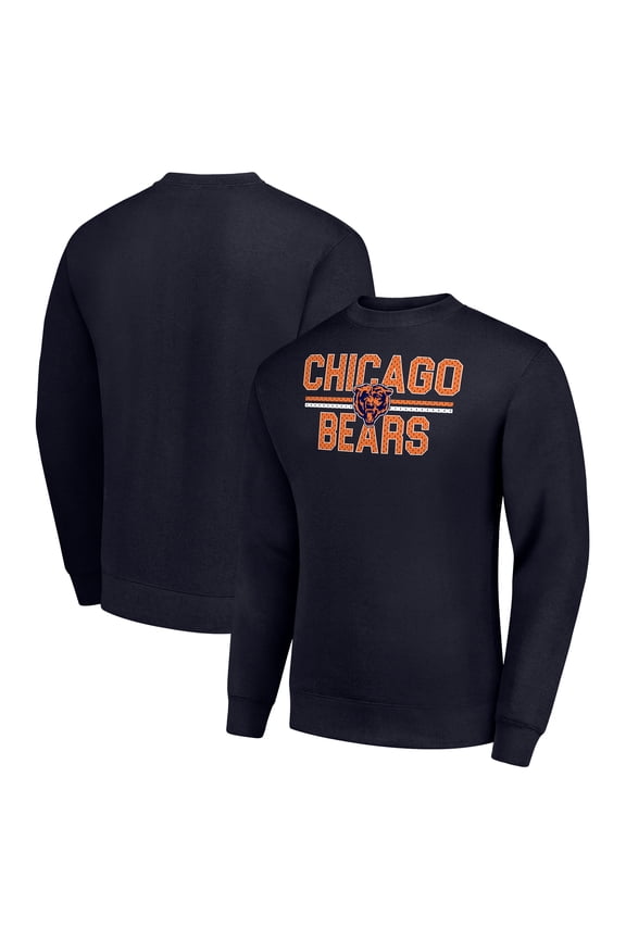 Men's Starter Navy Chicago Bears Team Mesh Print Graphic Pullover Sweatshirt