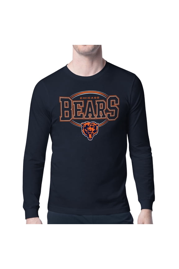 Men's Starter Navy Chicago Bears Team Track Graphic Long Sleeve T-Shirt