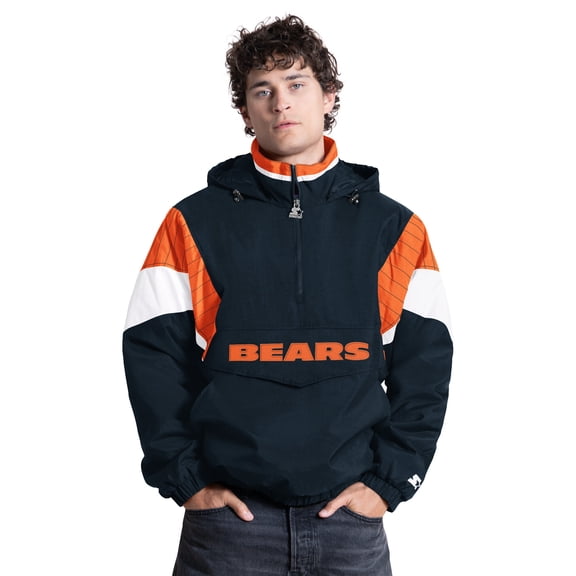 Men's Starter Navy Chicago Bears Half-Zip Hooded Jacket